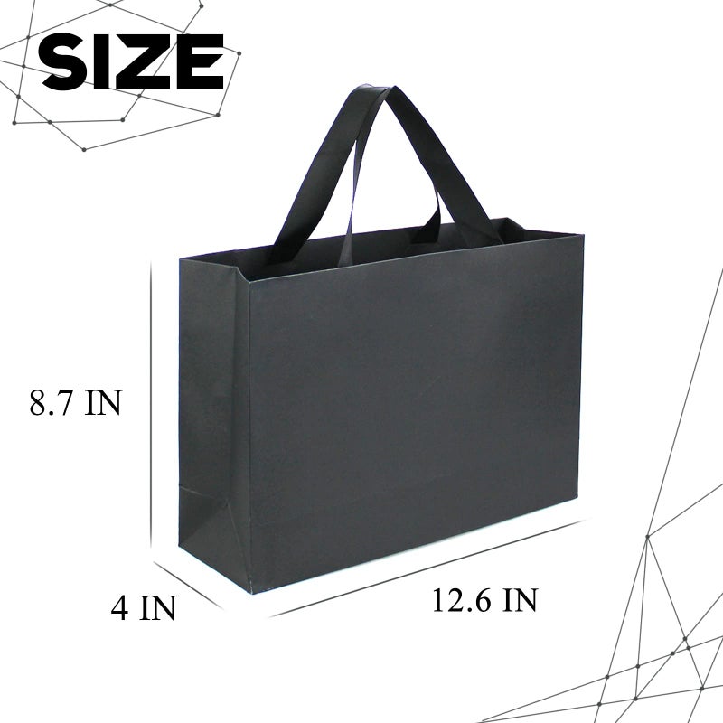 Xloey Black Gift Bags with Handles 6 Pcs Large Black Gift Bags Black Kraft Paper Shopping Bags with Ribbon Handles for Merchandise Business Retail Wedding Christmas Party - Image 2